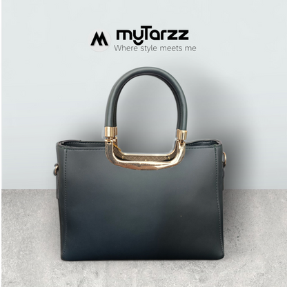 Jet Black Faux Leather Tote with Pom Pom Charm