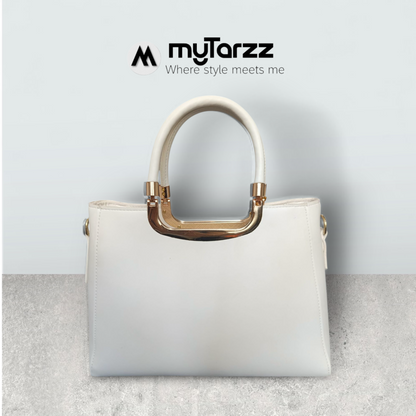 White Faux Leather Tote with Pom Pom Charm