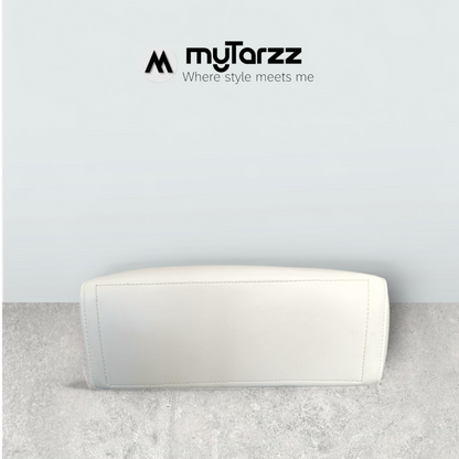 White Faux Leather Tote with Pom Pom Charm