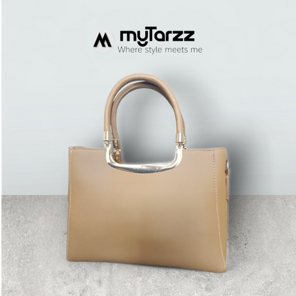 Camel Brown Faux Leather Tote with Pom Pom Charm