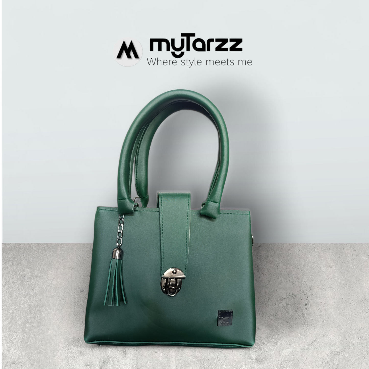 Elegant Forest Green Tote with Tassel Charm