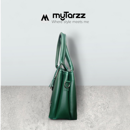 Elegant Forest Green Tote with Tassel Charm