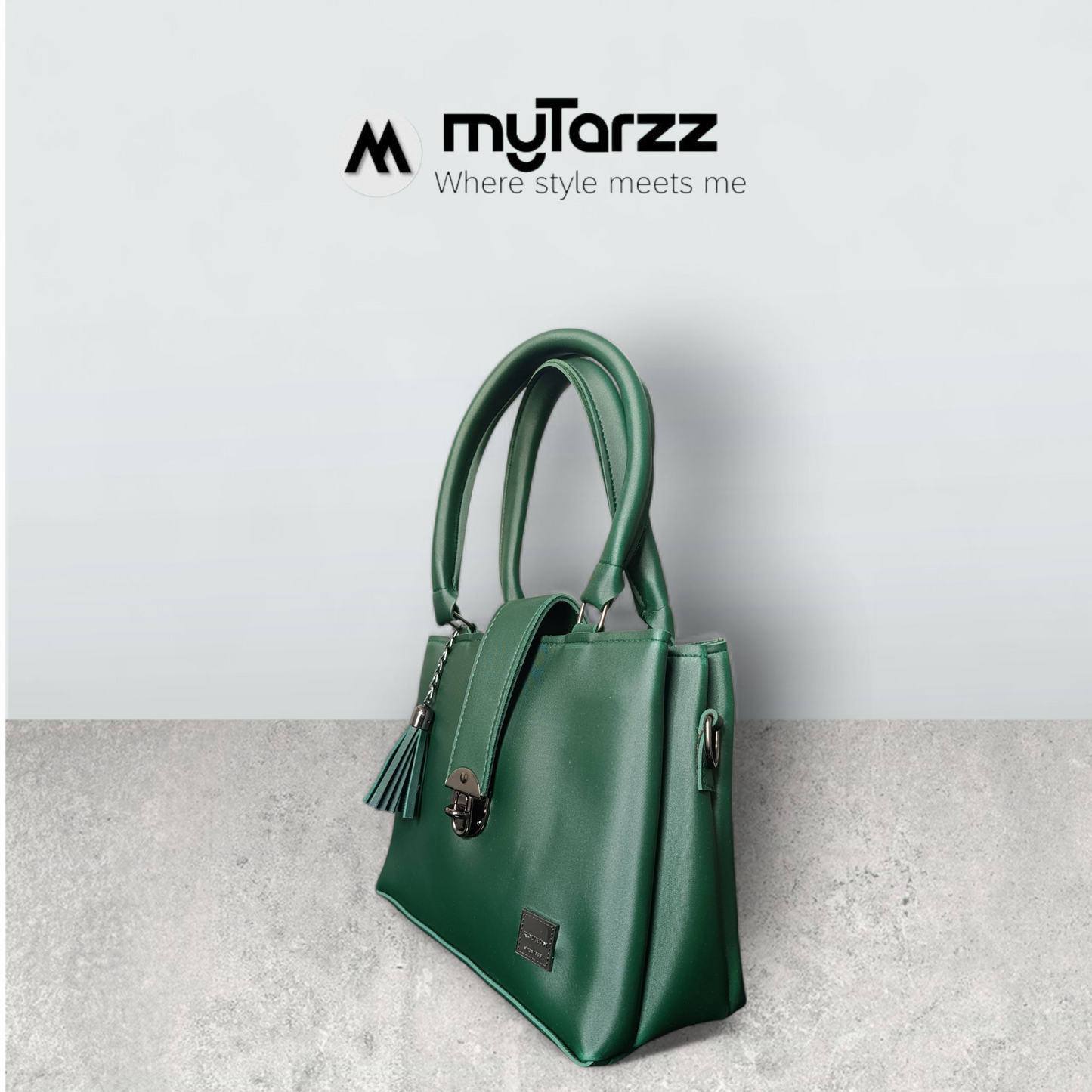 Elegant Forest Green Tote with Tassel Charm