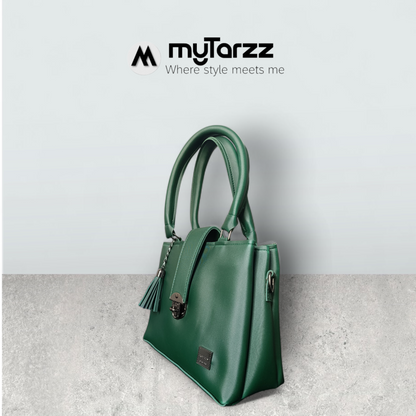 Elegant Forest Green Tote with Tassel Charm
