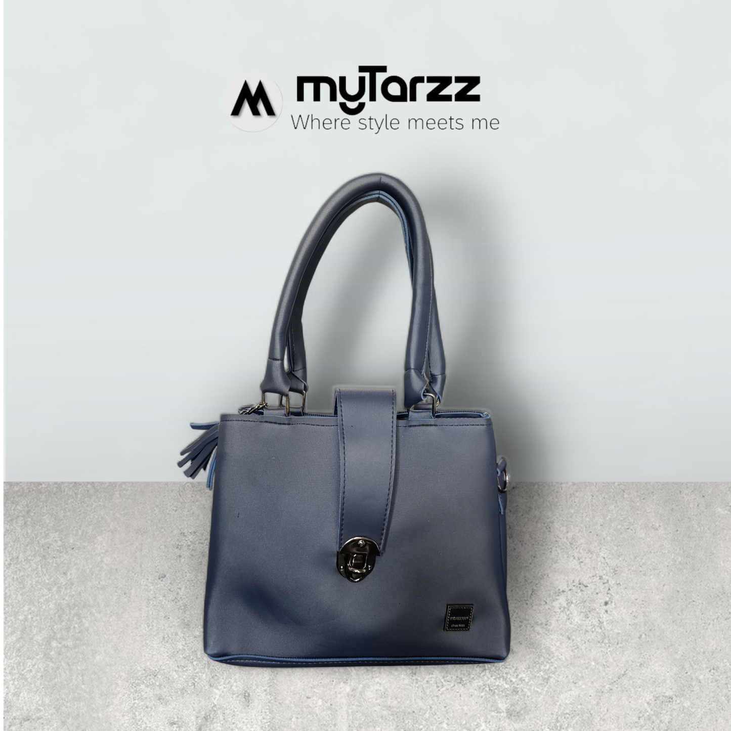 Midnight Blue Faux Leather Tote with Tassel Charm