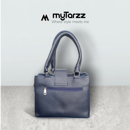 Midnight Blue Faux Leather Tote with Tassel Charm