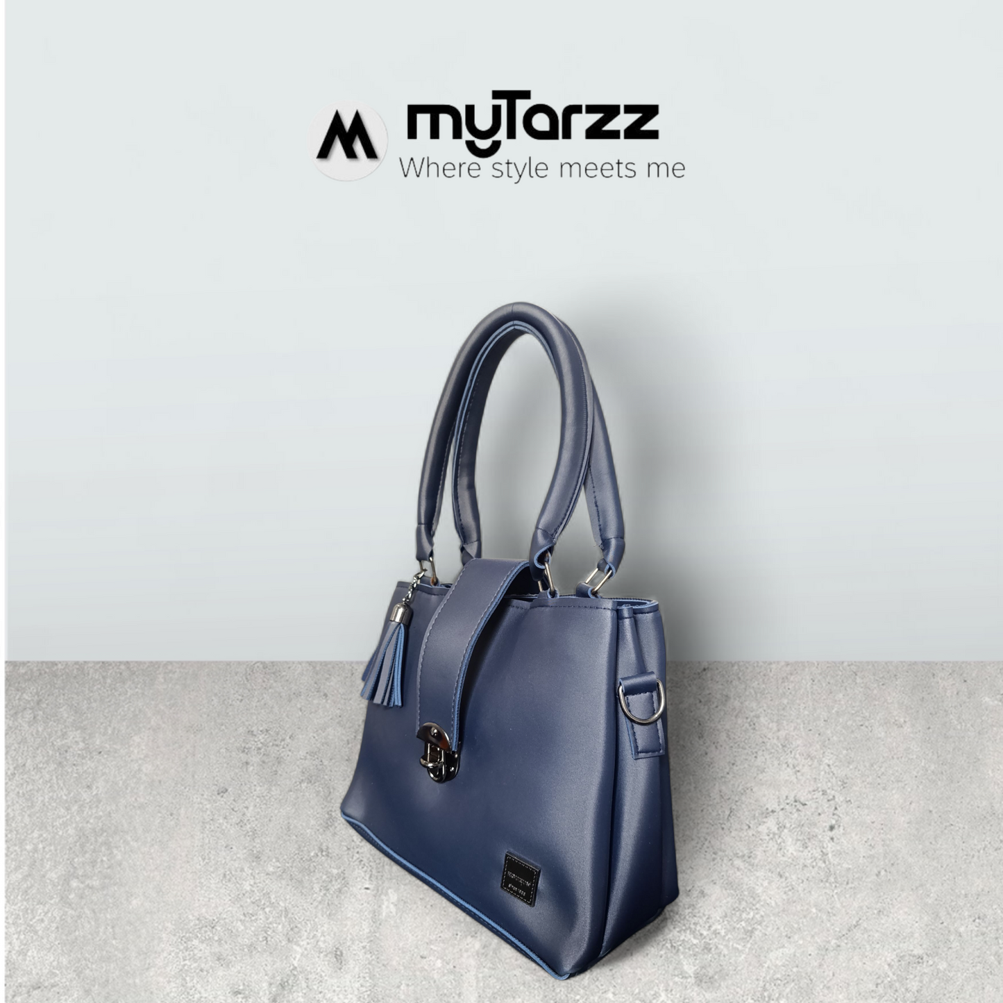 Midnight Blue Faux Leather Tote with Tassel Charm