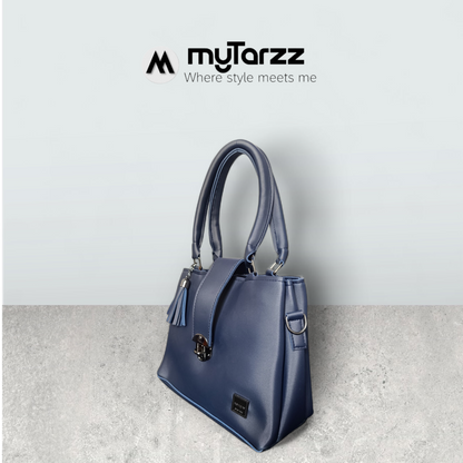 Midnight Blue Faux Leather Tote with Tassel Charm