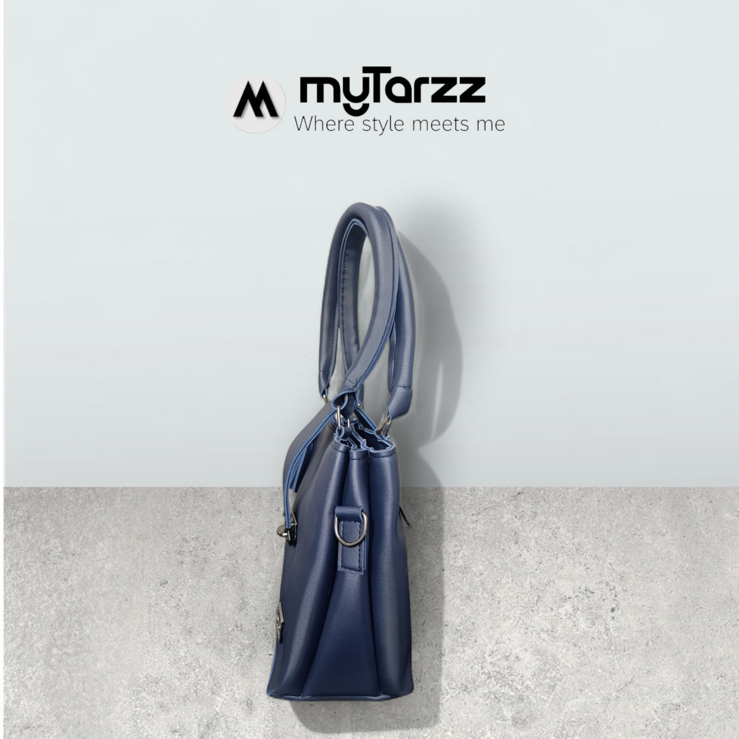 Midnight Blue Faux Leather Tote with Tassel Charm