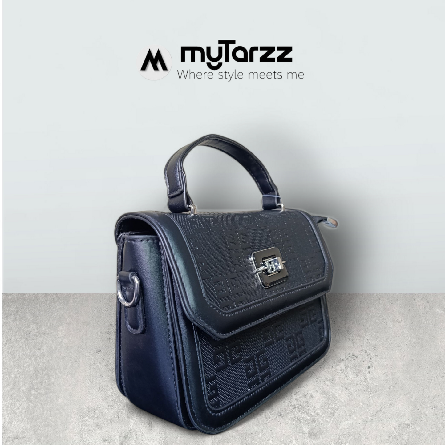 Black Embossed Shoulder Bag Imported