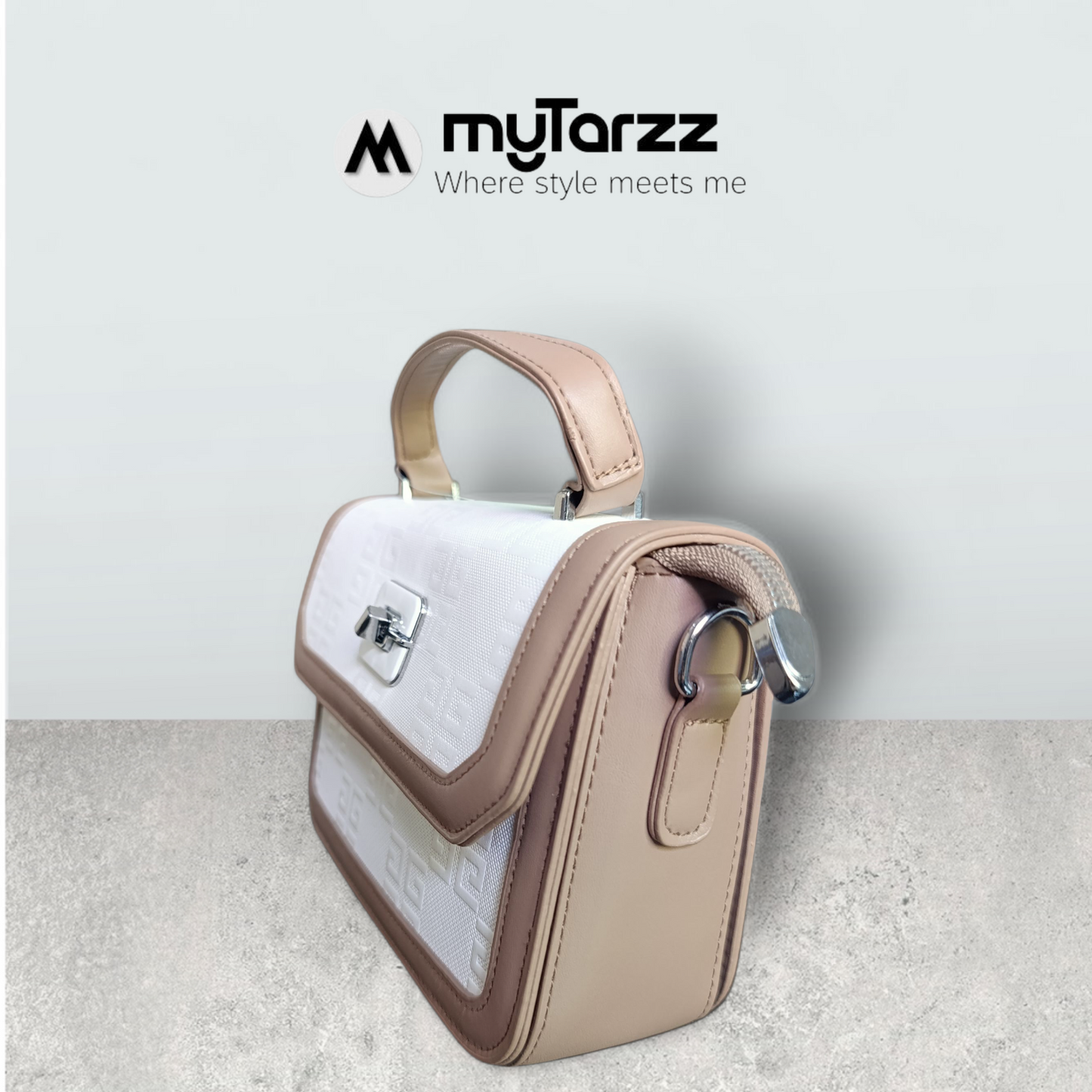 Two-Tone Tan and White Shoulder Bag Imported