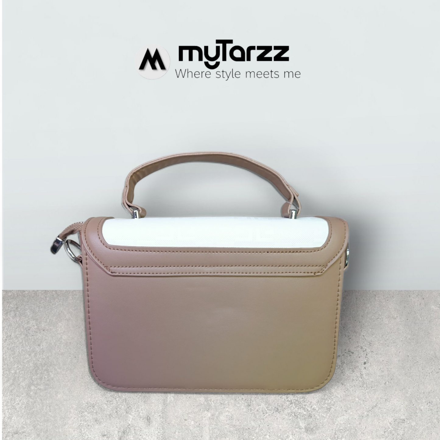Two-Tone Tan and White Shoulder Bag Imported