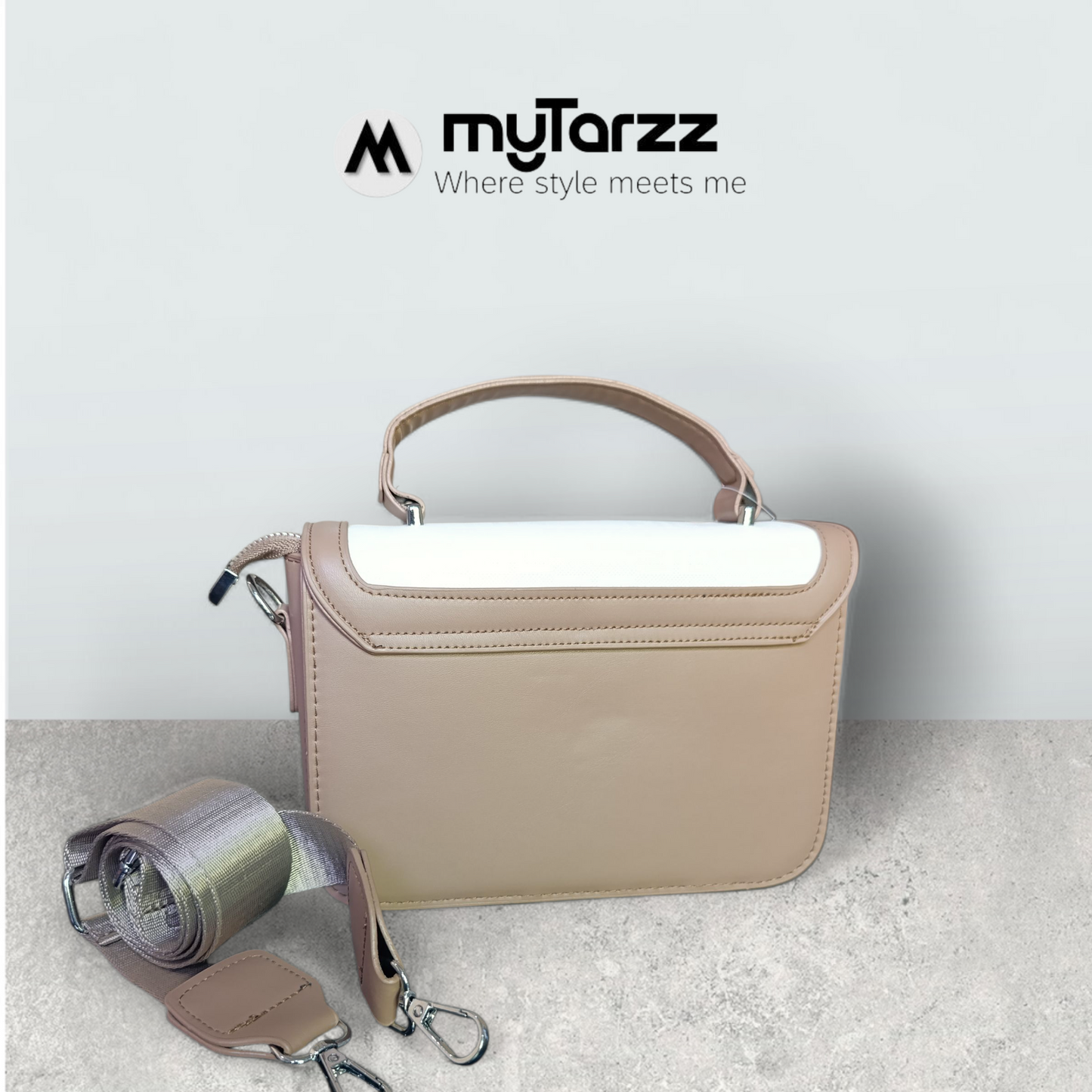 Two-Tone Tan and White Shoulder Bag Imported