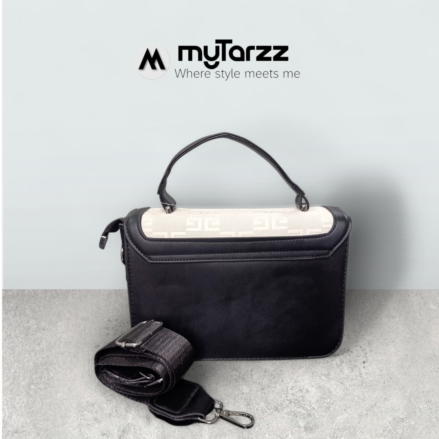 Two-Tone White and Black Shoulder Bag Imported