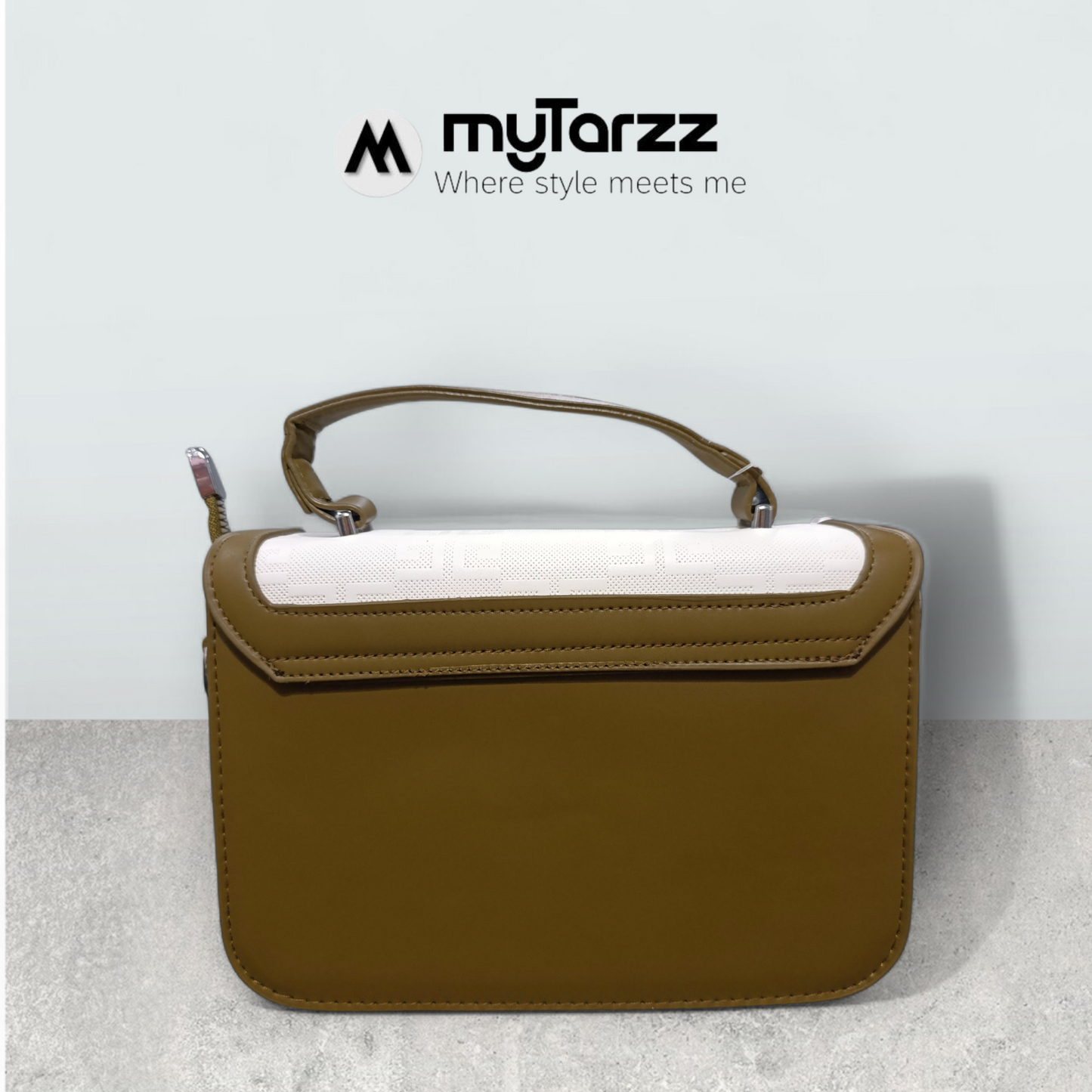 Two-Tone Olive and White Shoulder Bag - Imported
