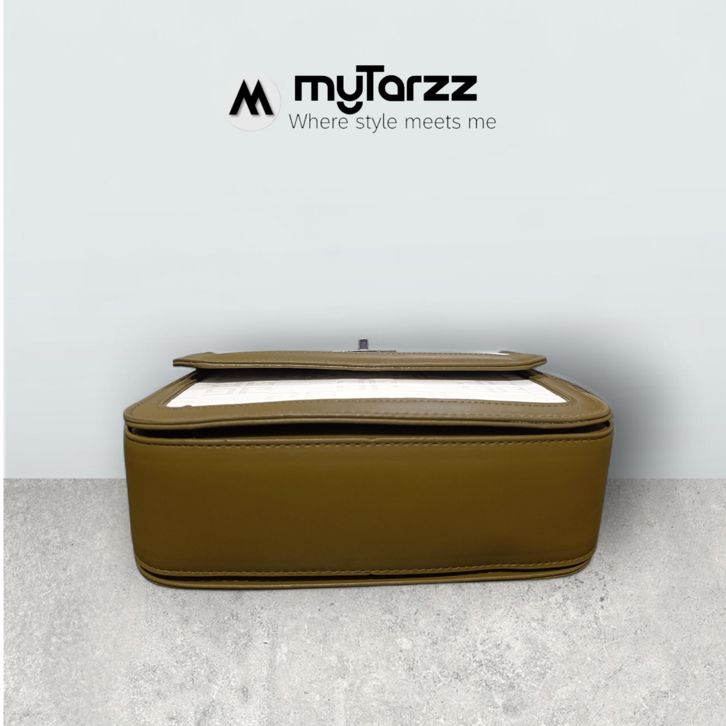 Two-Tone Olive and White Shoulder Bag - Imported