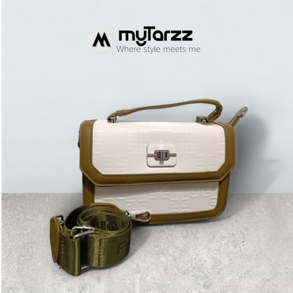 Two-Tone Olive and White Shoulder Bag - Imported