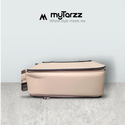 Two-Tone Pink and Taupe Faux Leather Satchel - Imported