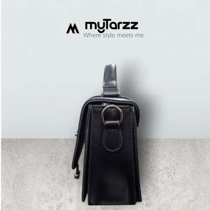 Classic Black Faux Leather Satchel - Imported
