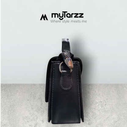 Two-Tone White and Black Faux Leather Satchel - Imported