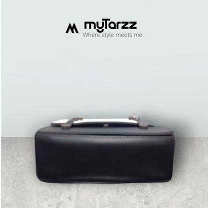 Two-Tone White and Black Faux Leather Satchel - Imported