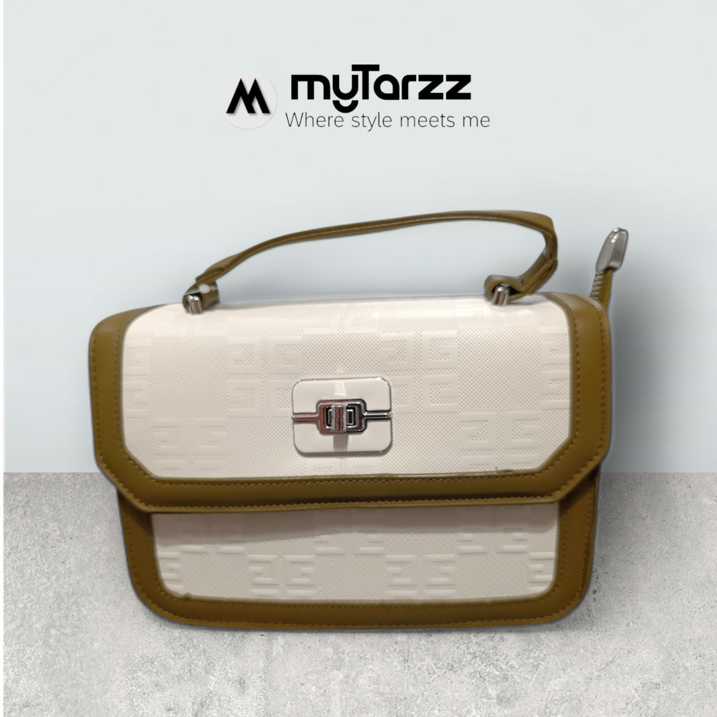 Two-Tone Olive and White Shoulder Bag - Imported
