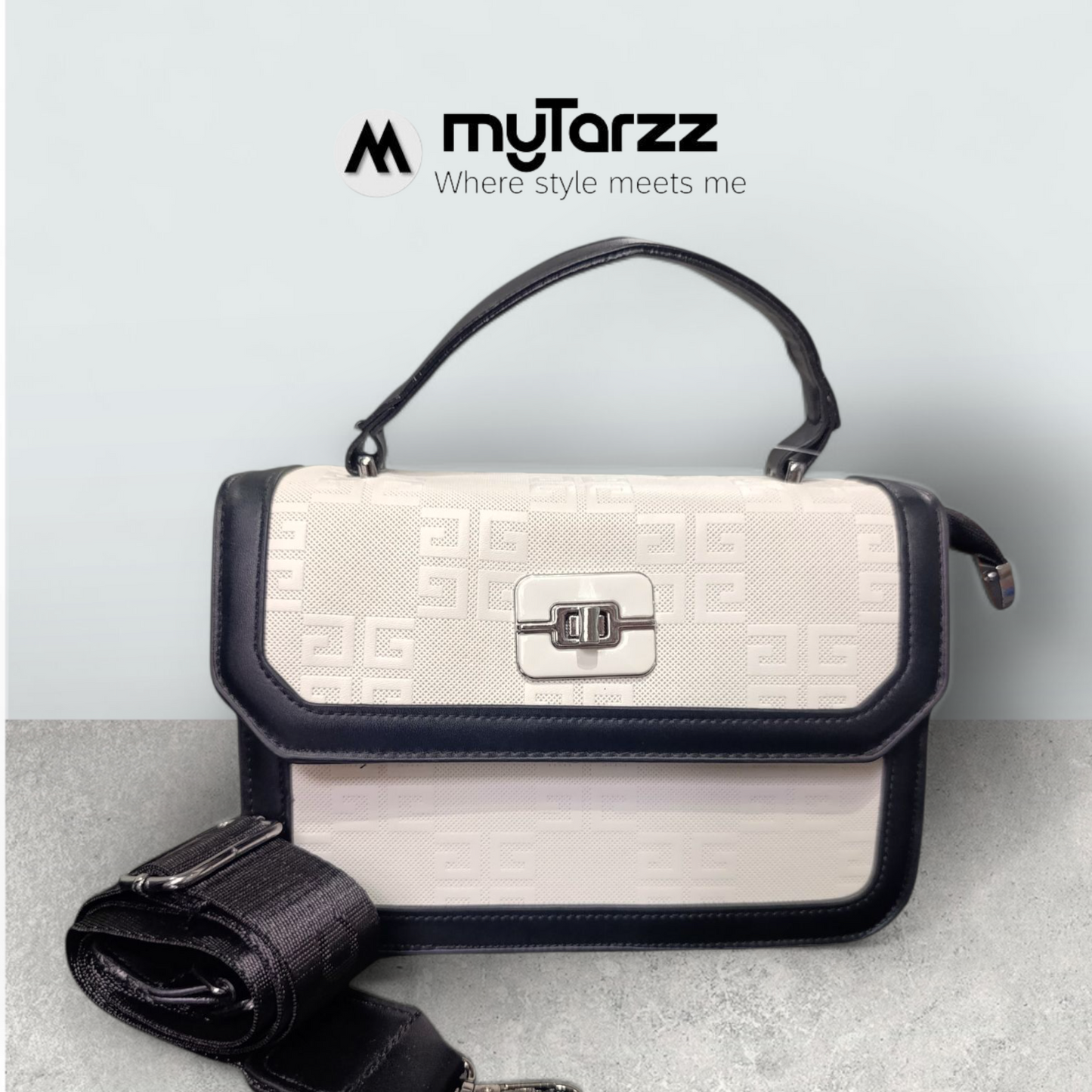 Two-Tone White and Black Shoulder Bag Imported