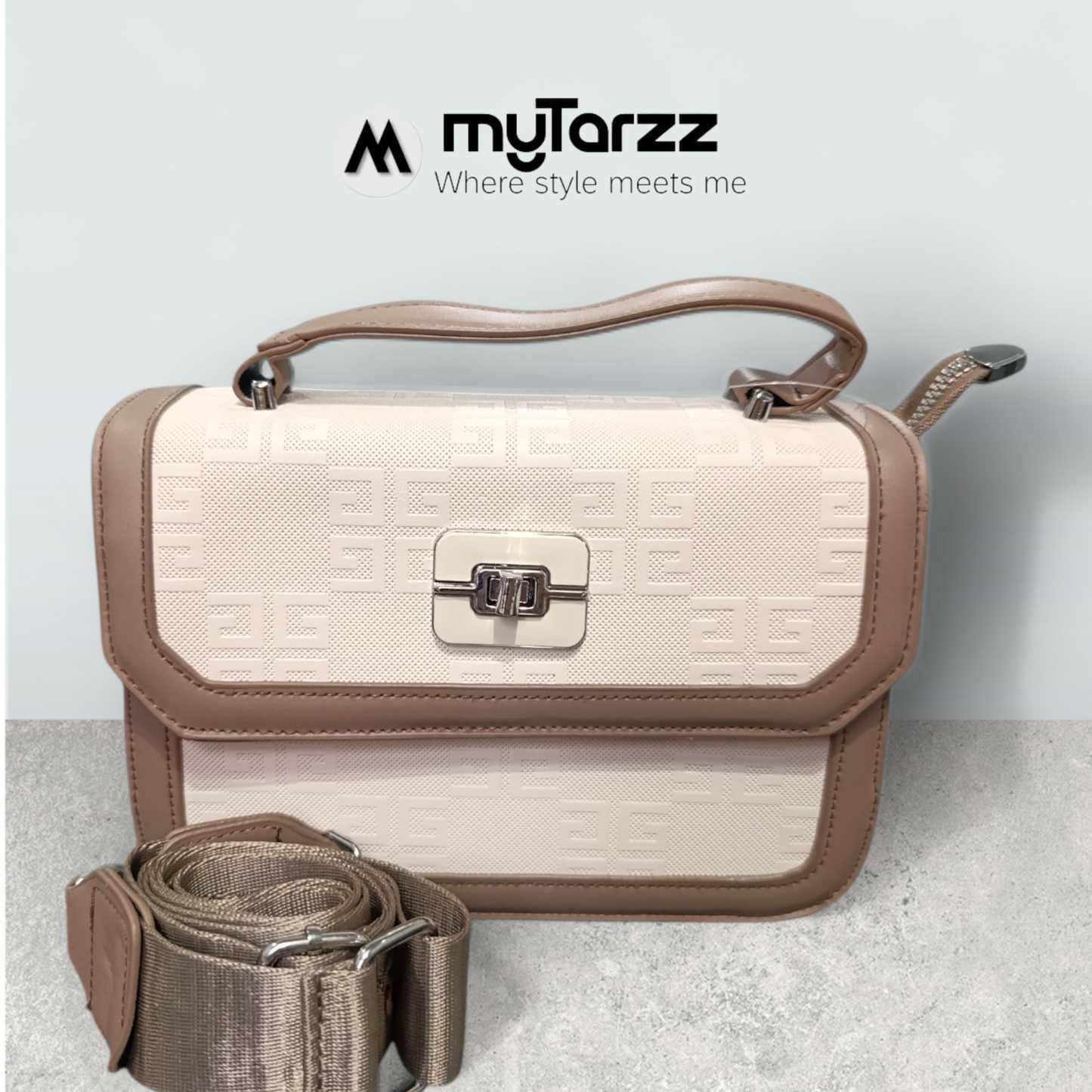 Two-Tone Taupe and Beige Shoulder Bag Imported