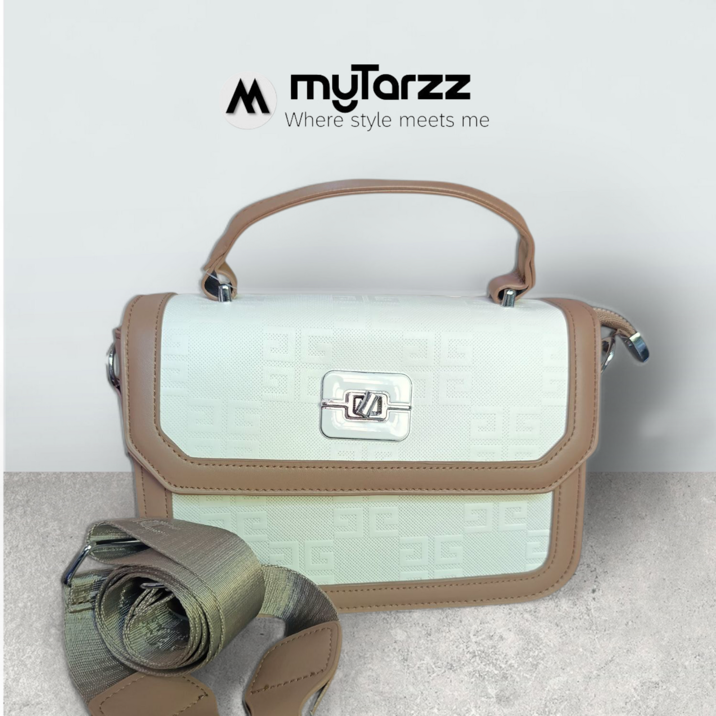 Two-Tone Tan and White Shoulder Bag Imported