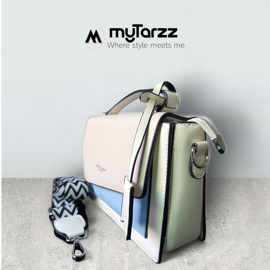 Classic Two-Tone Pink and Blue Satchel - Imported