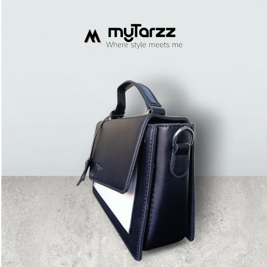 Classic Two-Tone Black & White Satchel - Imported
