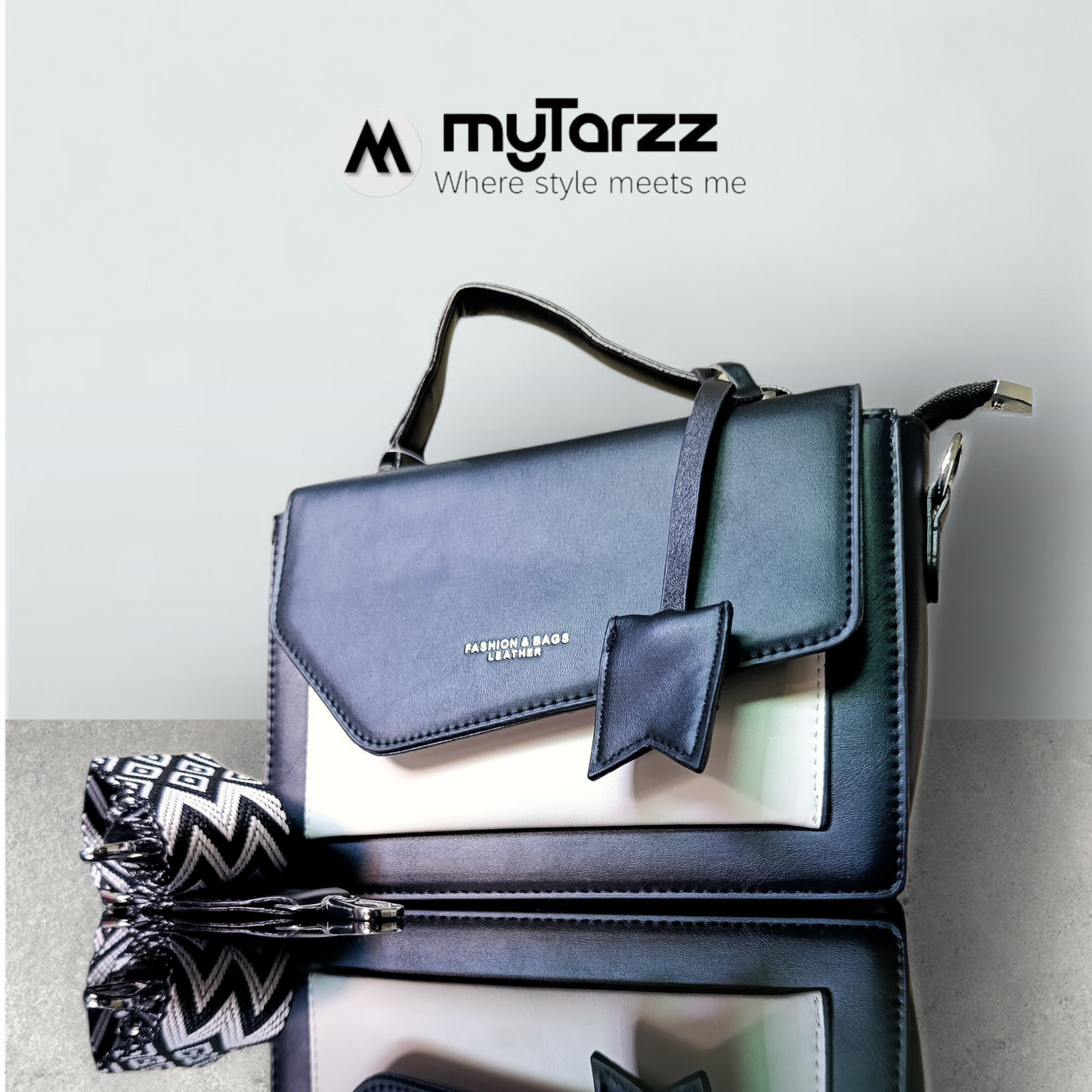 Classic Two-Tone Black & White Satchel - Imported