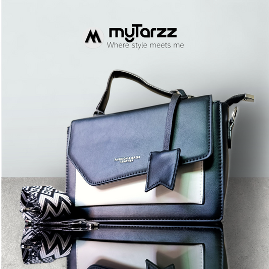 Classic Two-Tone Black & White Satchel - Imported