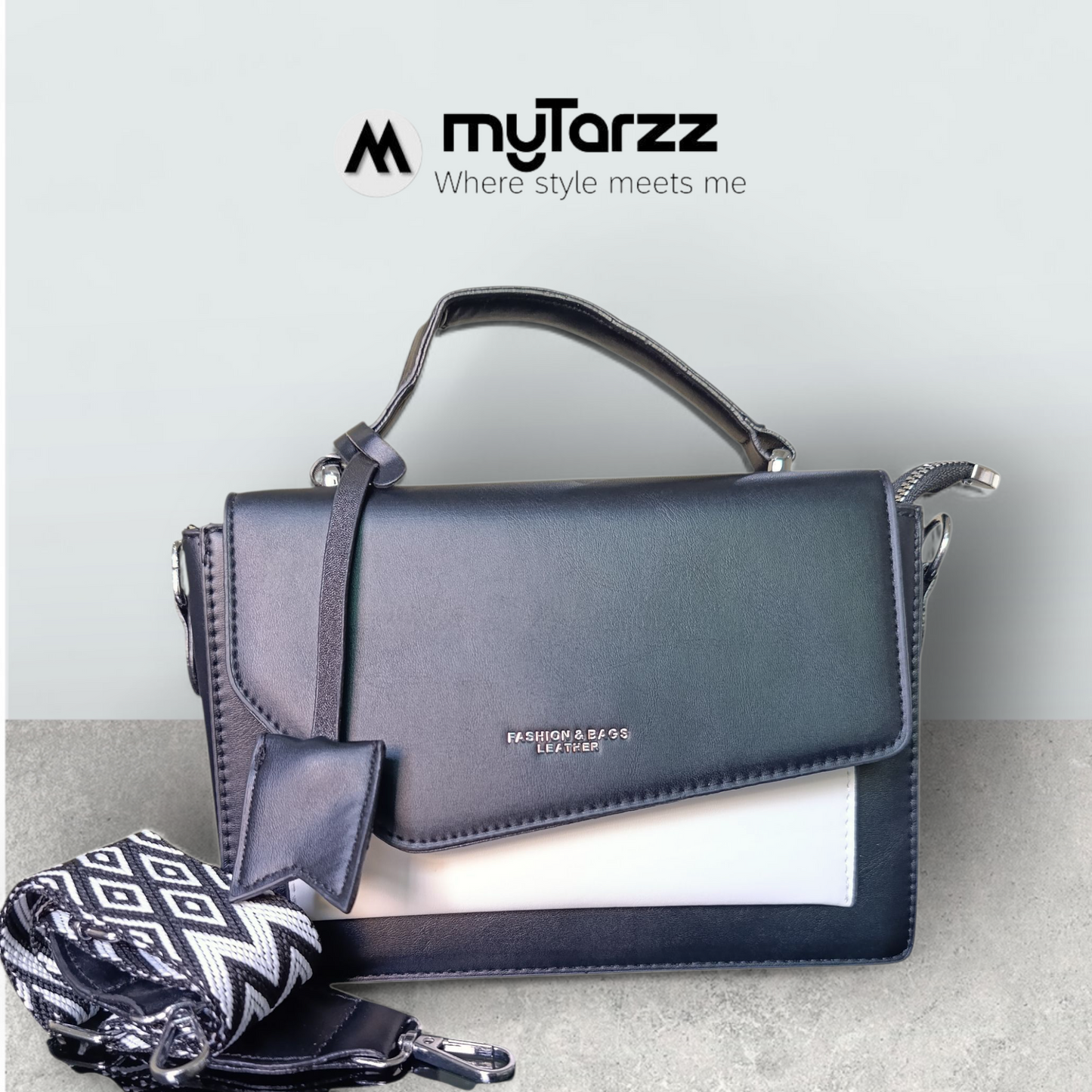 Classic Two-Tone Black & White Satchel - Imported