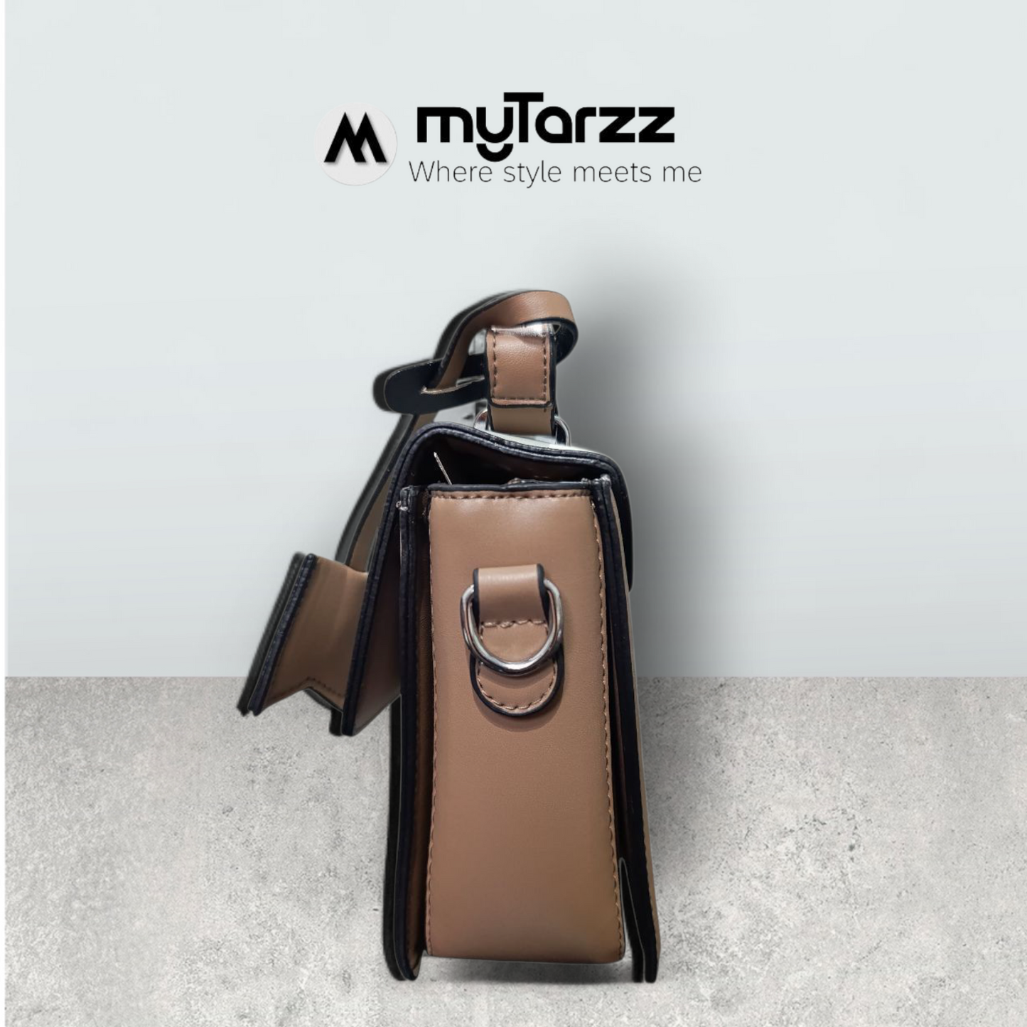 Tri-Tone Faux Leather Satchel with Grey Sleek Flap - Imported