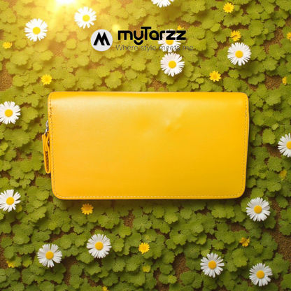 Plaid Continental Zip Wallet with Contrast Trim - Yellow