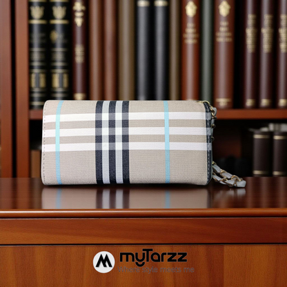 Plaid Continental Wallet with Chain - Azure Check