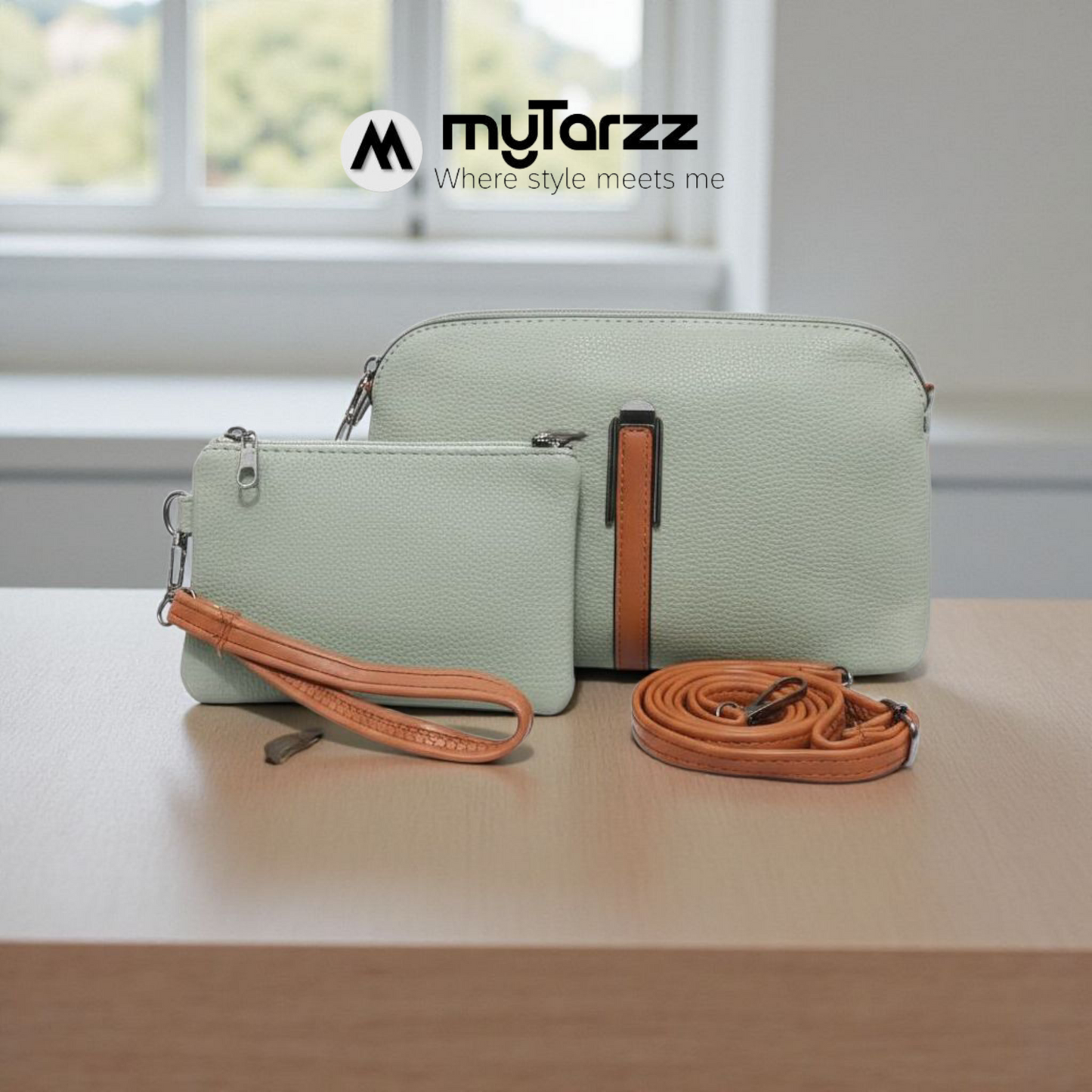 Perforated Dual Pouch Crossbody Set - Green