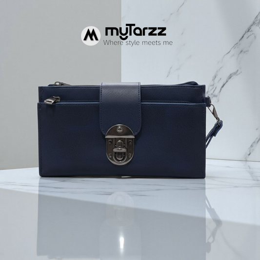 Elegant Navy Clasp Clutch Wallet