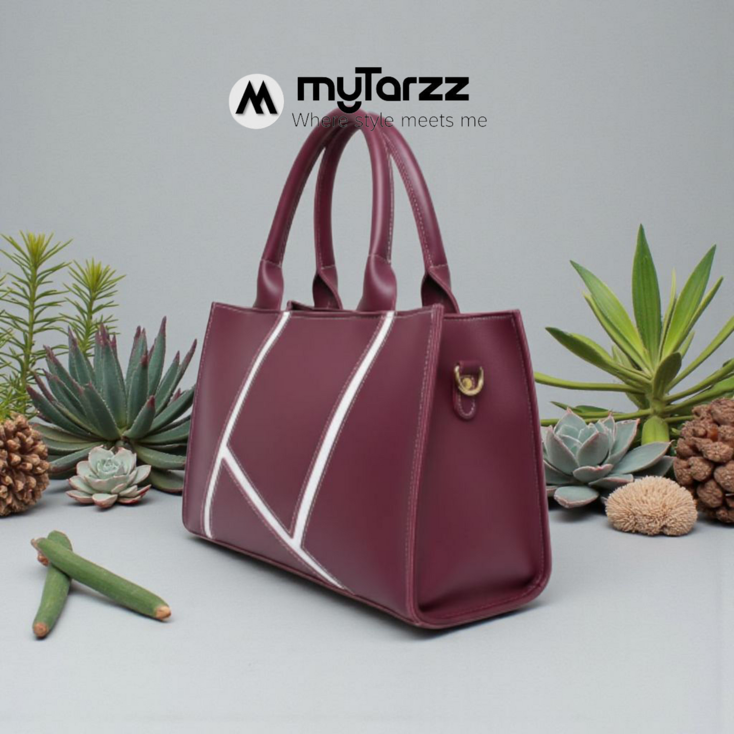 Geometric Faux Leather Handbag Burgundy