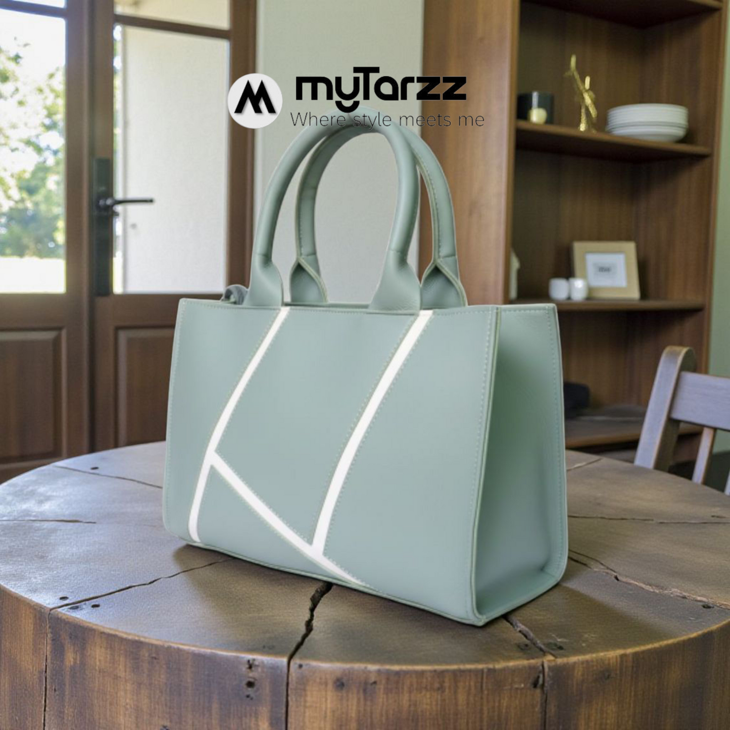 Geometric Faux Leather Handbag Sage Green