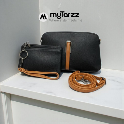 Perforated Dual Pouch Crossbody Set - Black