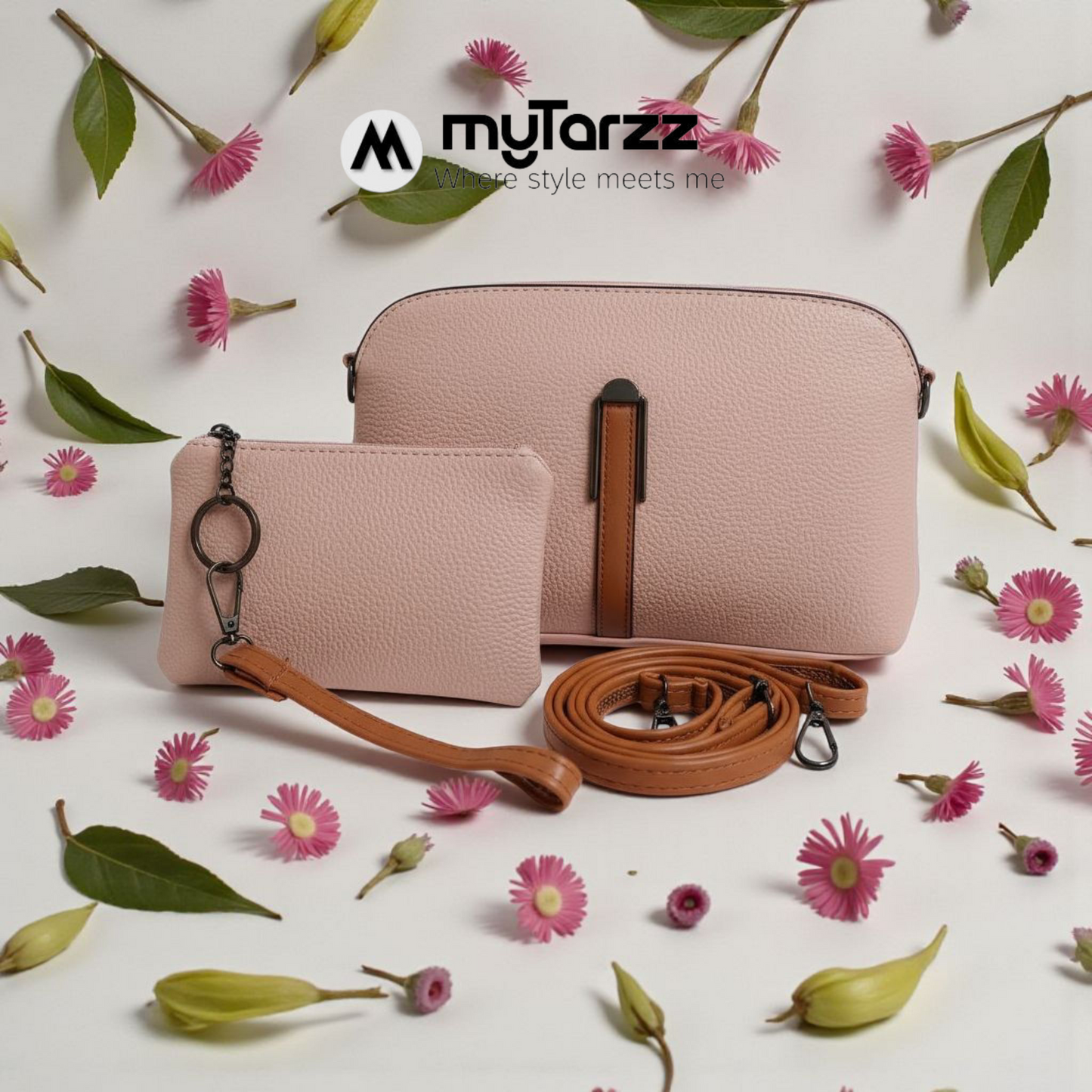 Perforated Dual Pouch Crossbody Set - Pink