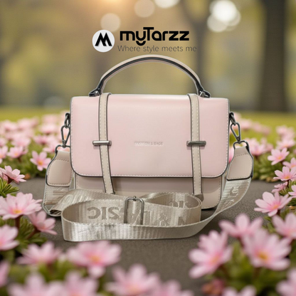 Two-Tone Pink and Taupe Faux Leather Satchel - Imported