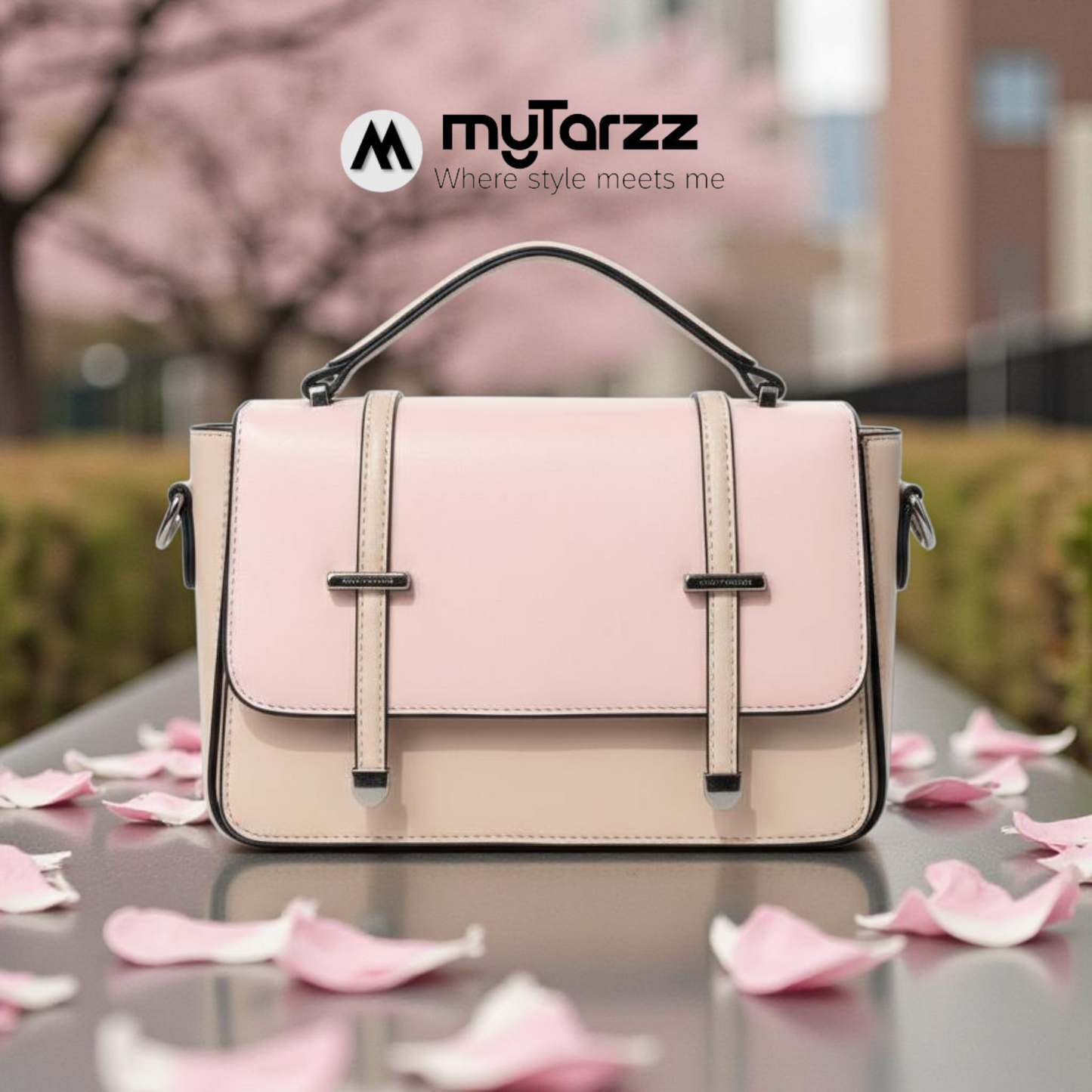 Two-Tone Pink and Taupe Faux Leather Satchel - Imported